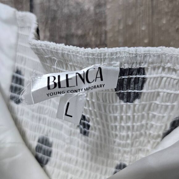 Blenca White and Navy Strapless Tube Polka Dot Peplum Top - Picture 3 of 4